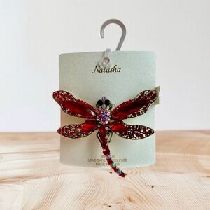 NWT Natasha Couture Red Dragonfly Brooch Pin Lead Safe Nickel Free